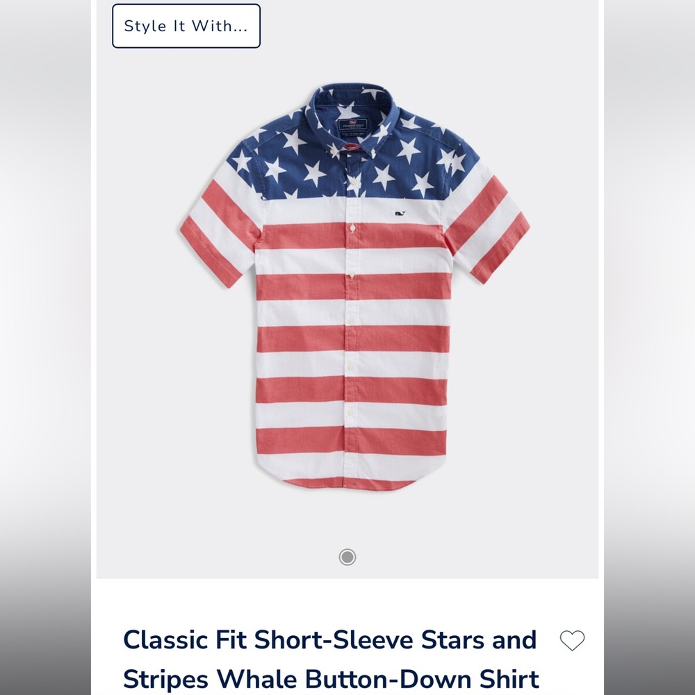 Vineyard Vines Stars Stripes Short Sleeve Classic Fit Whale Shirt: MEN Small